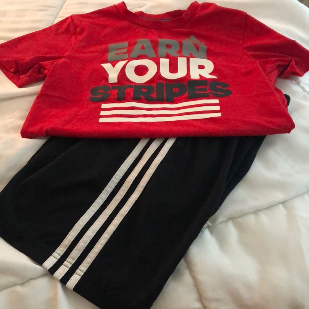 Boys adidas shorts and dri-fit shirt